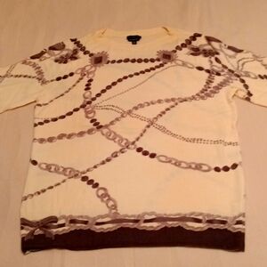 Talbots Pure Merino Wool XL White/Grey Sweater